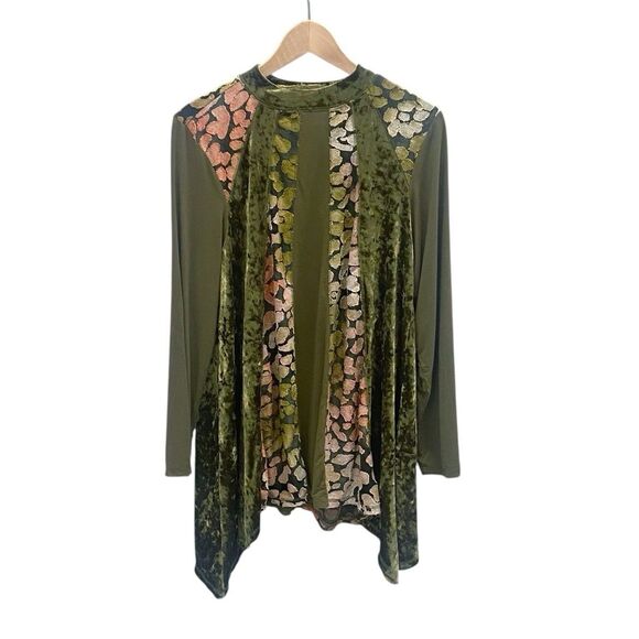 LOGO by Lori Goldstein Boho Art to Wear Velvet Top Vintage Inspired Women’s L - Picture 2 of 12